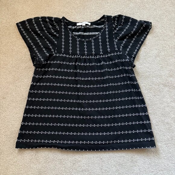 LOFT Black Textured Flowy Blouse Boho Striped Sz M - Picture 1 of 8